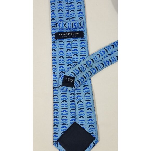 Tailorbyrd Collection Silk Tie Blue Mustache Pattern For Men - Picture 4 of 8